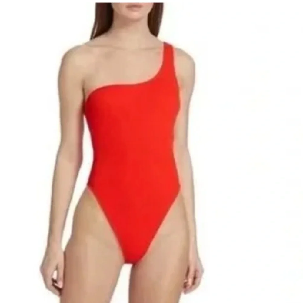 Good American One-Shoulder One-Piece Swimsuit in Red